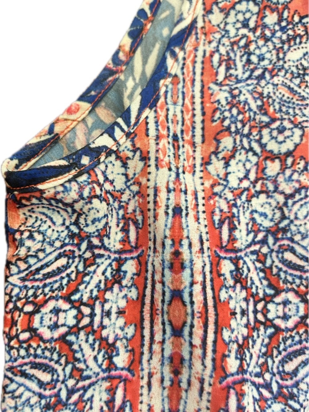 Heartloom Coral & Blue Printed Sleeveless V-Neck Romper with Back Tie - Picture 5 of 16